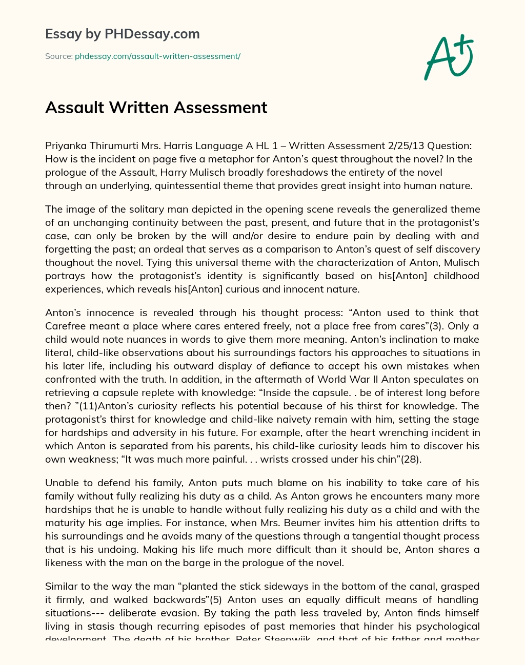 Assault Written Assessment essay
