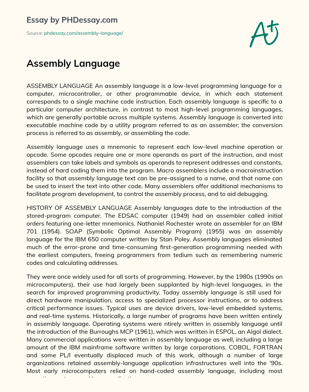 Assembly Language essay