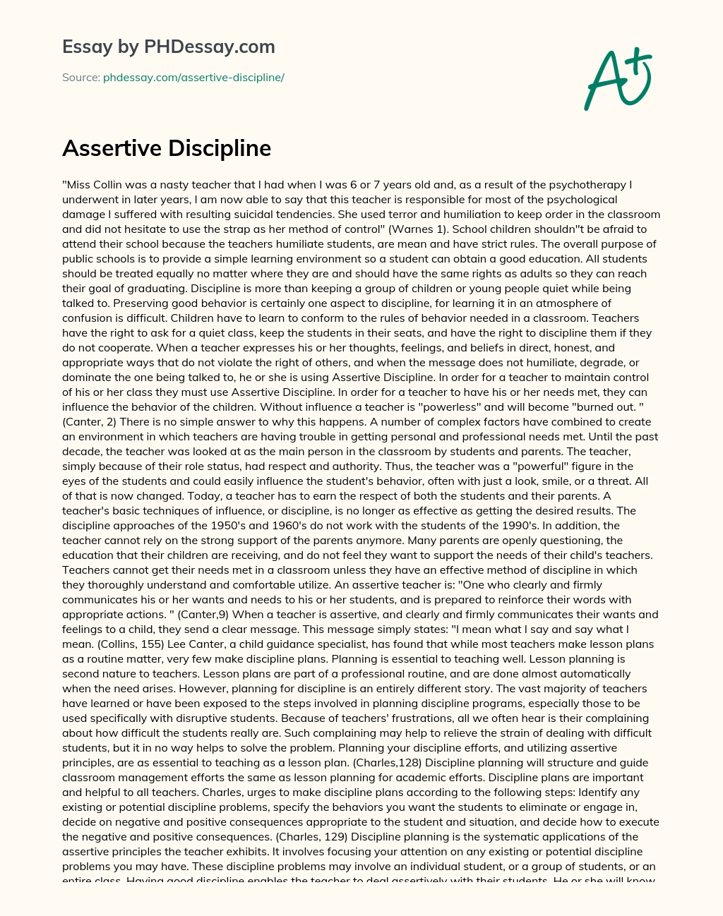 Assertive Discipline essay