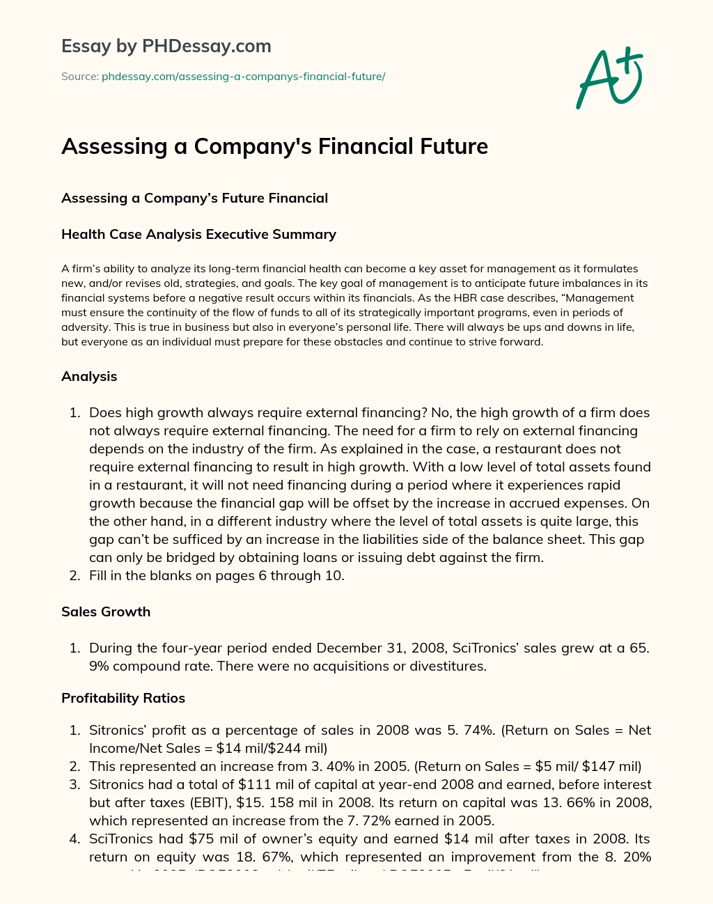 Assessing a Company’s Financial Future essay
