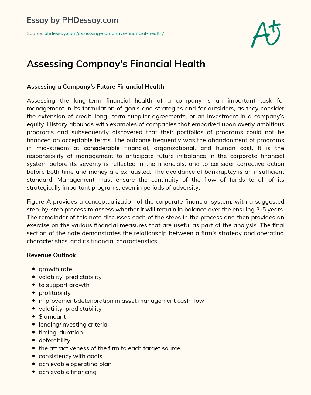 Assessing Compnay’s Financial Health essay