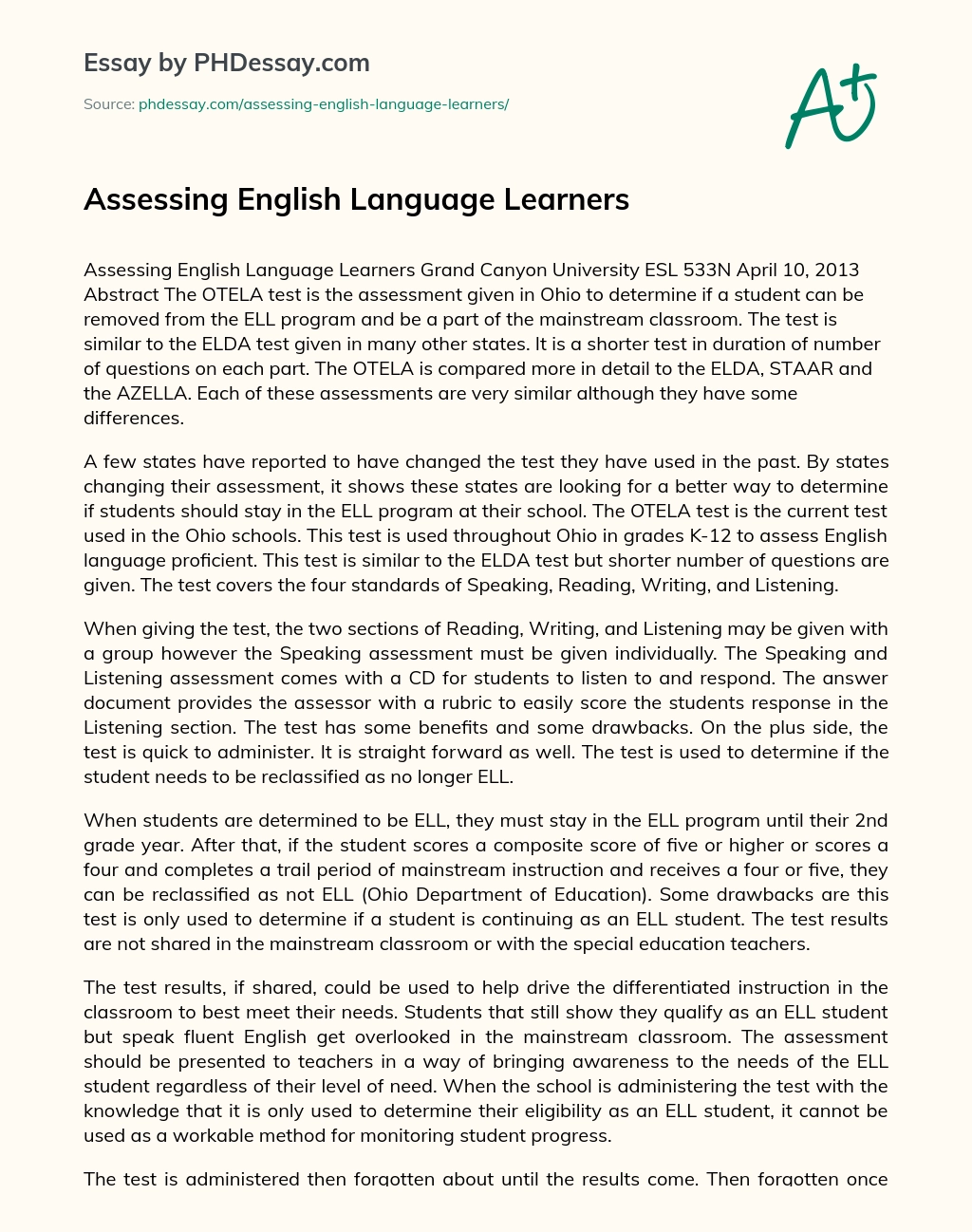 Assessing English Language Learners essay