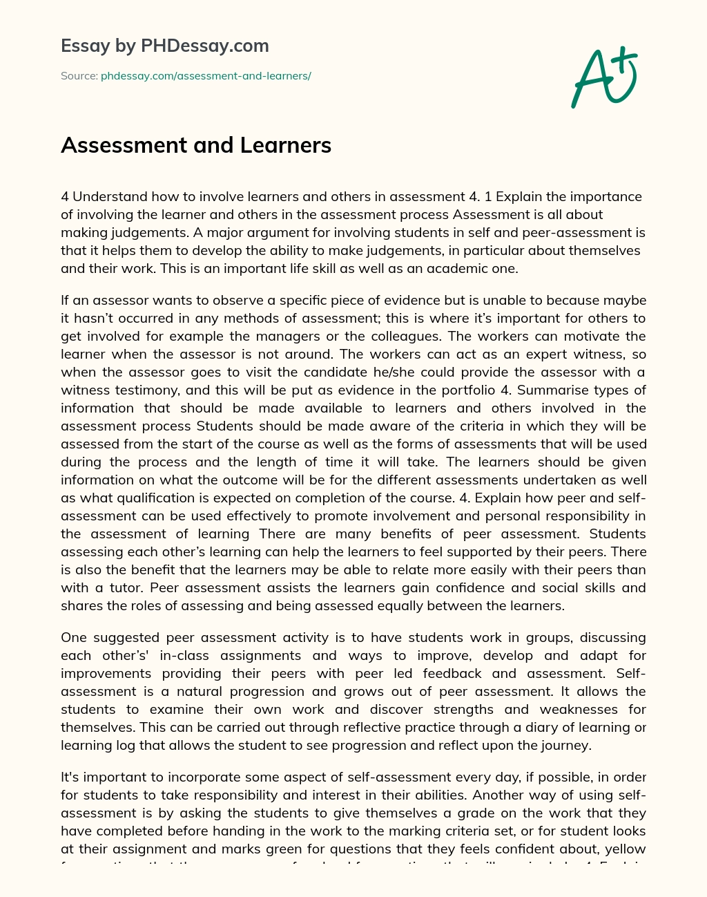 Assessment and Learners essay