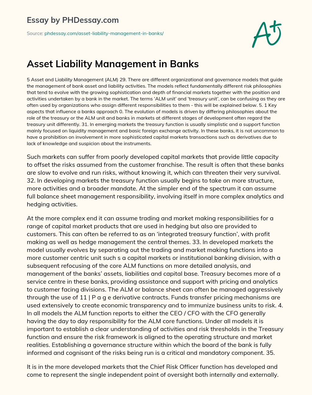 Asset Liability Management in Banks essay