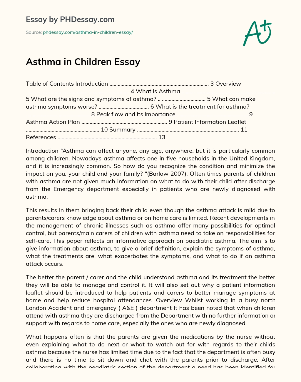 Asthma in Children Essay essay
