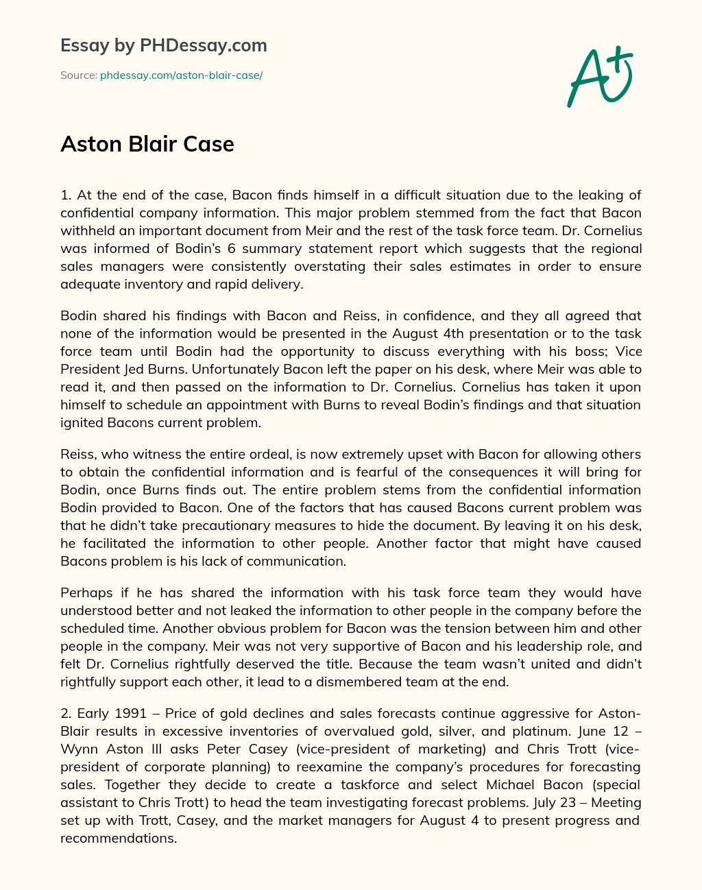 Aston Blair Case essay