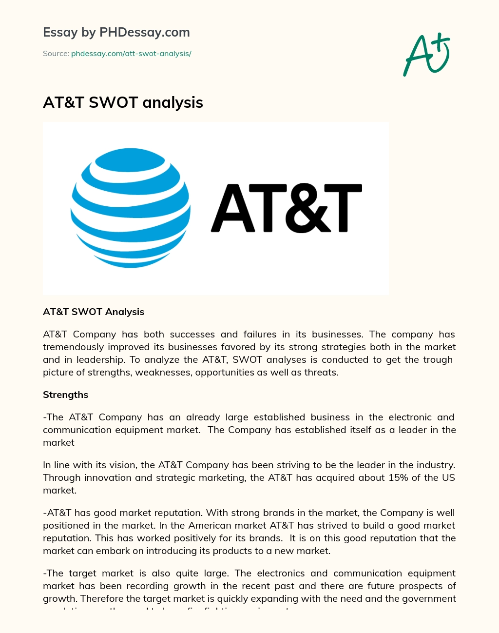 AT&T SWOT analysis essay