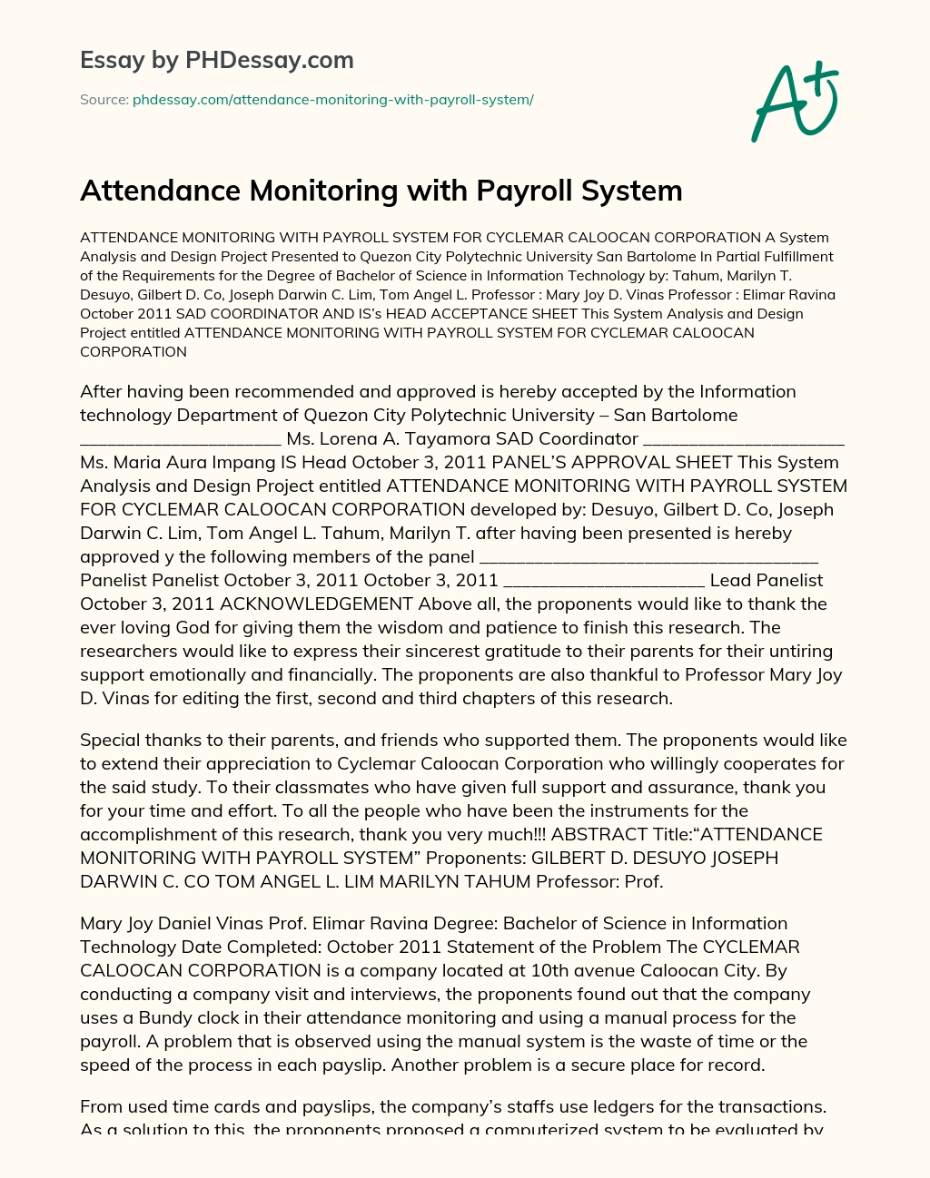thesis about attendance monitoring system