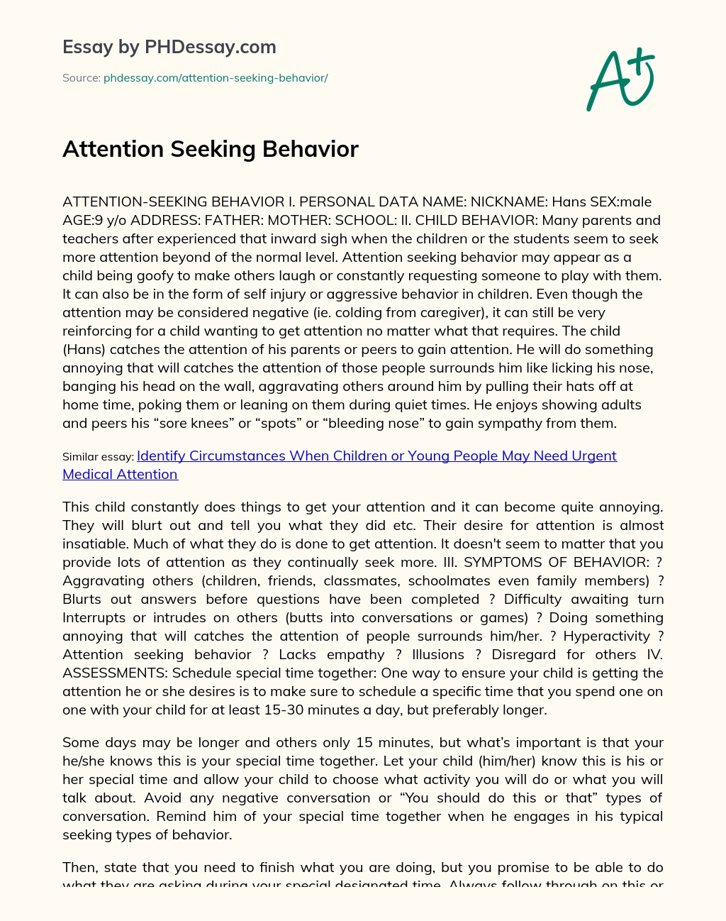 Attention Seeking Behavior essay