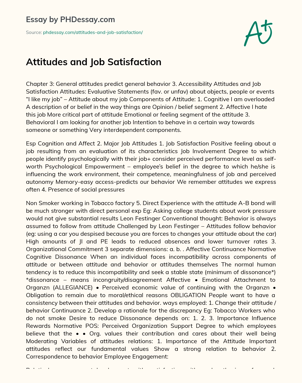 Attitudes and Job Satisfaction essay