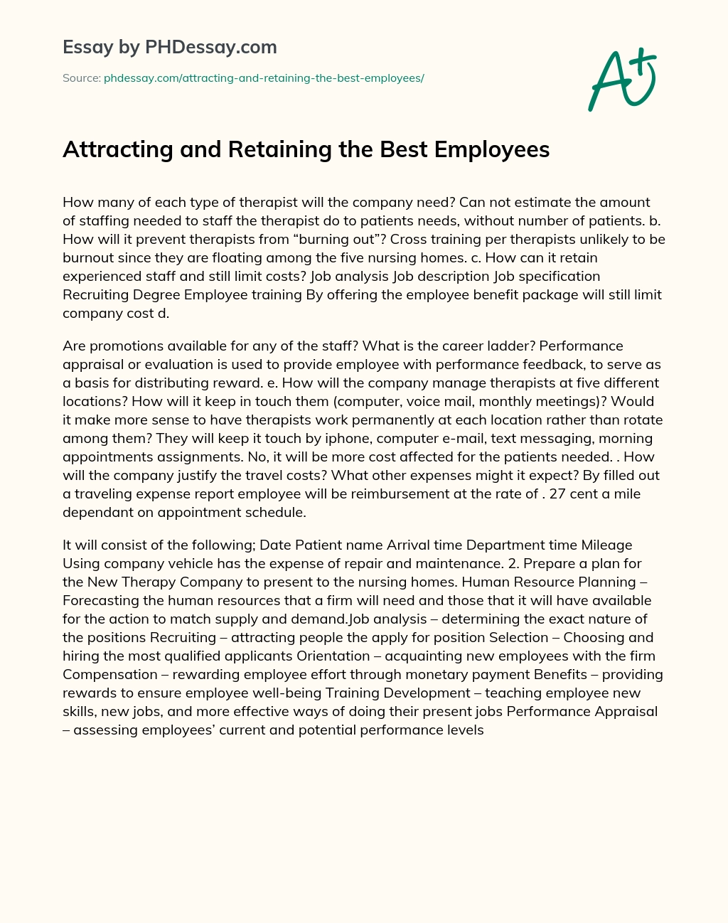 Attracting and Retaining the Best Employees essay