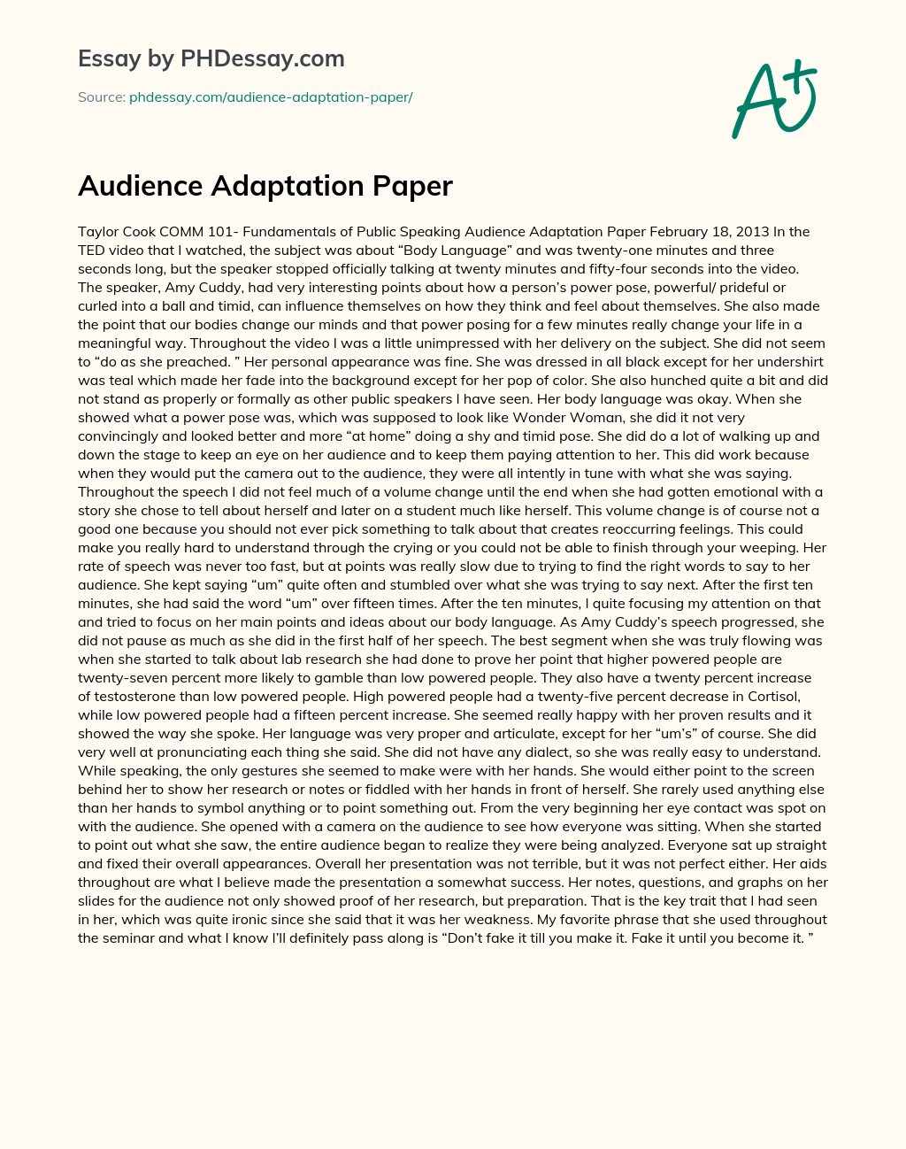 Audience Adaptation Paper essay