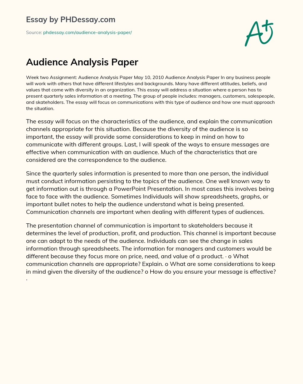 Audience Analysis Paper essay