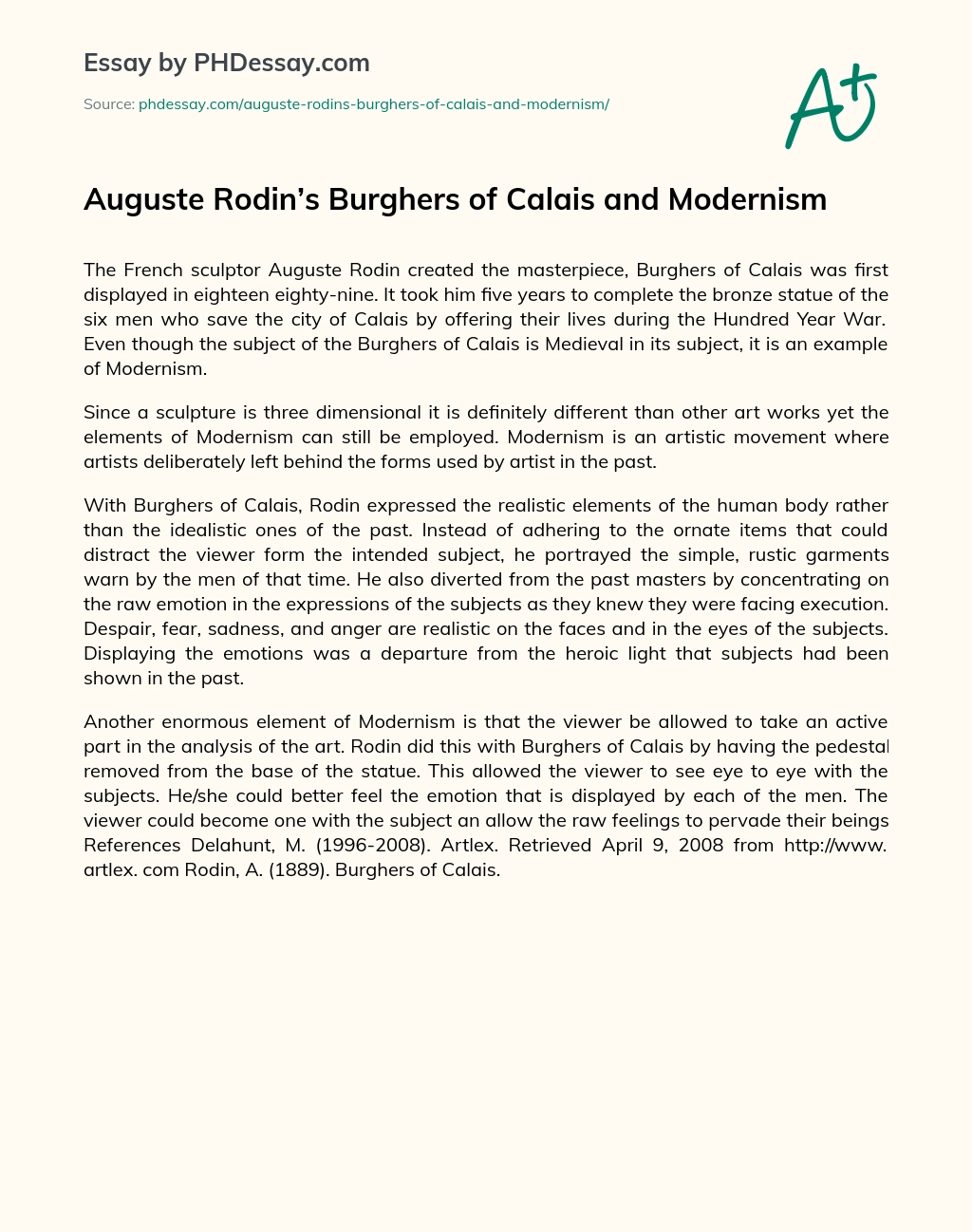 Auguste Rodin’s Burghers of Calais and Modernism essay