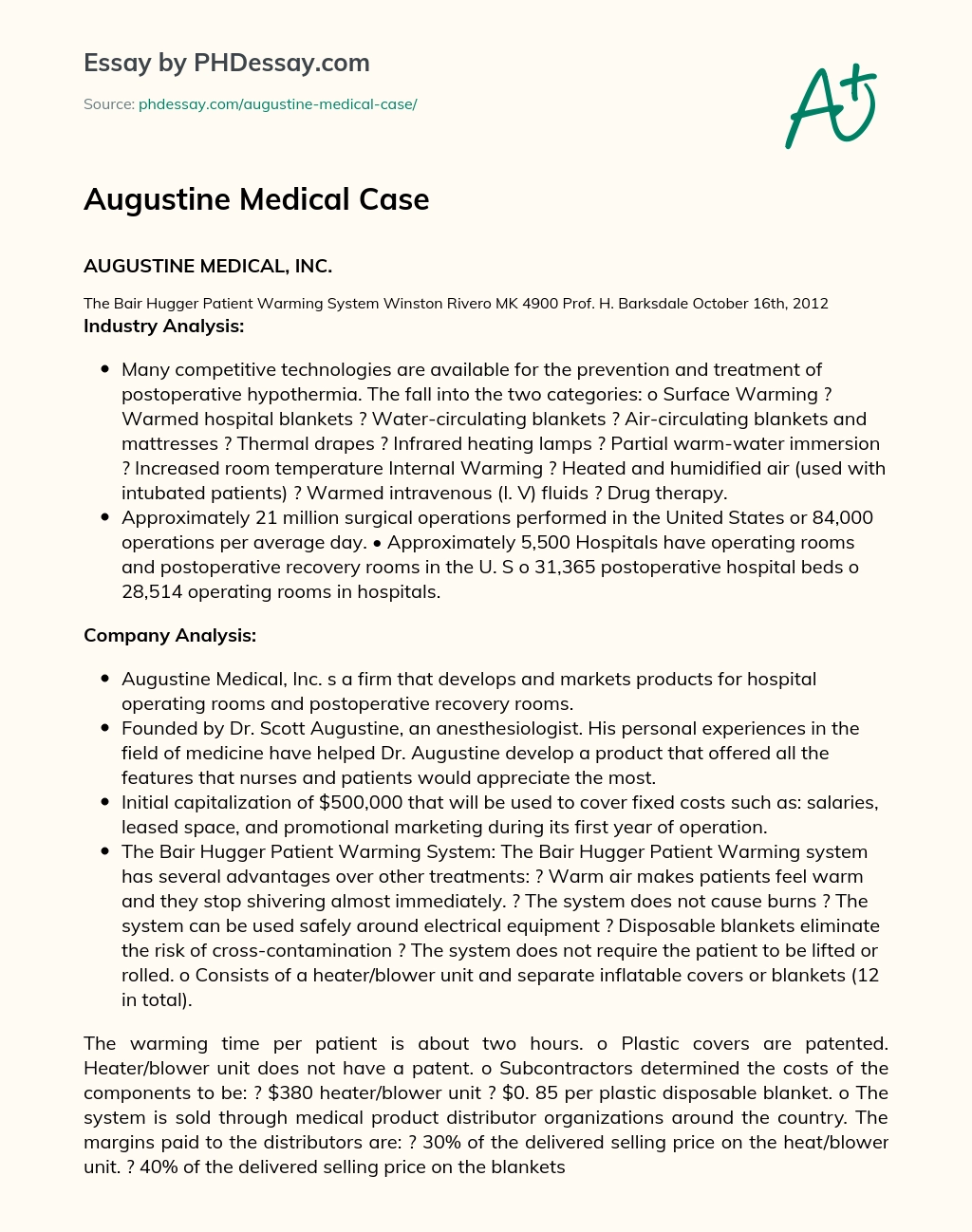 Augustine Medical Case essay