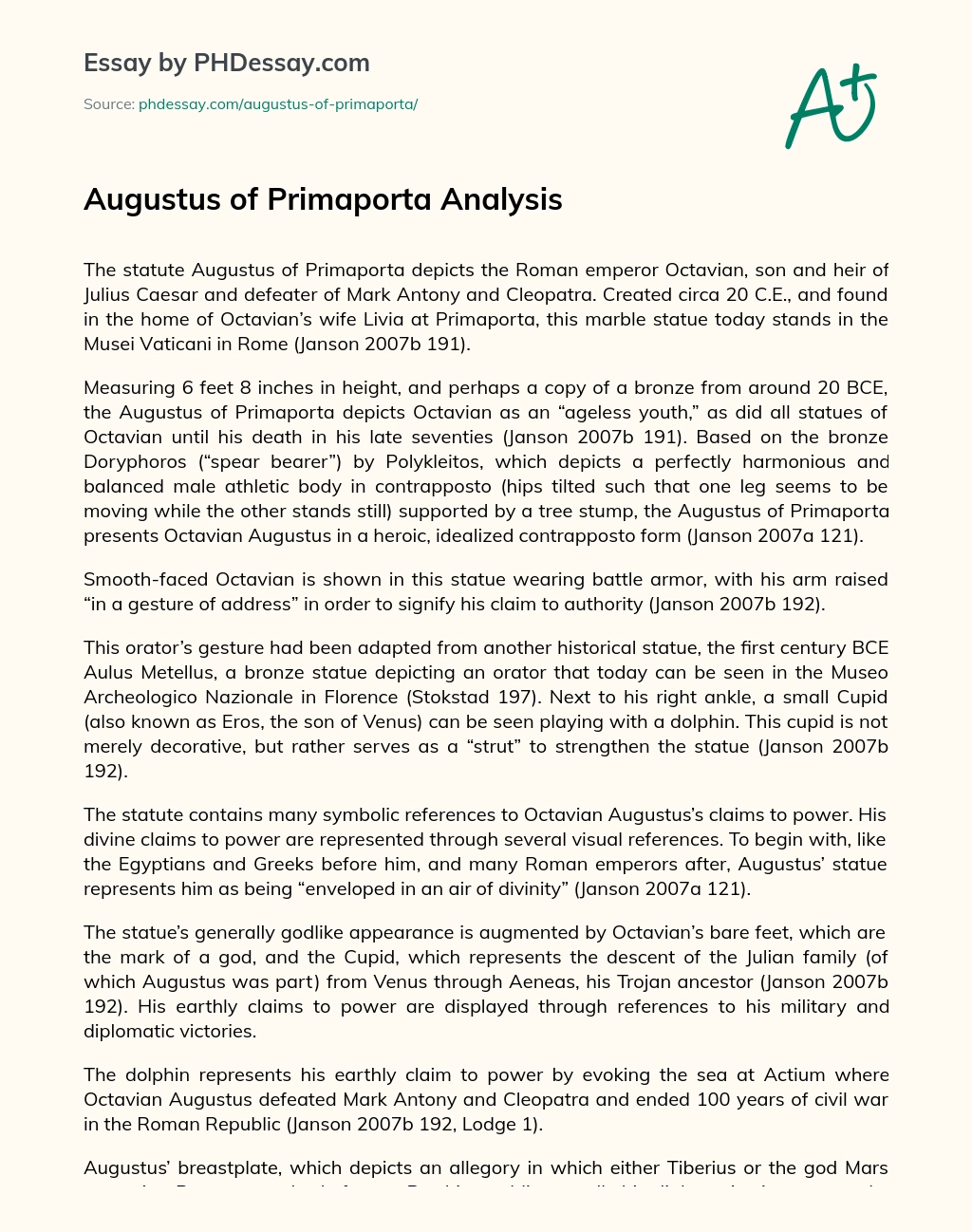 Augustus of Primaporta Analysis essay