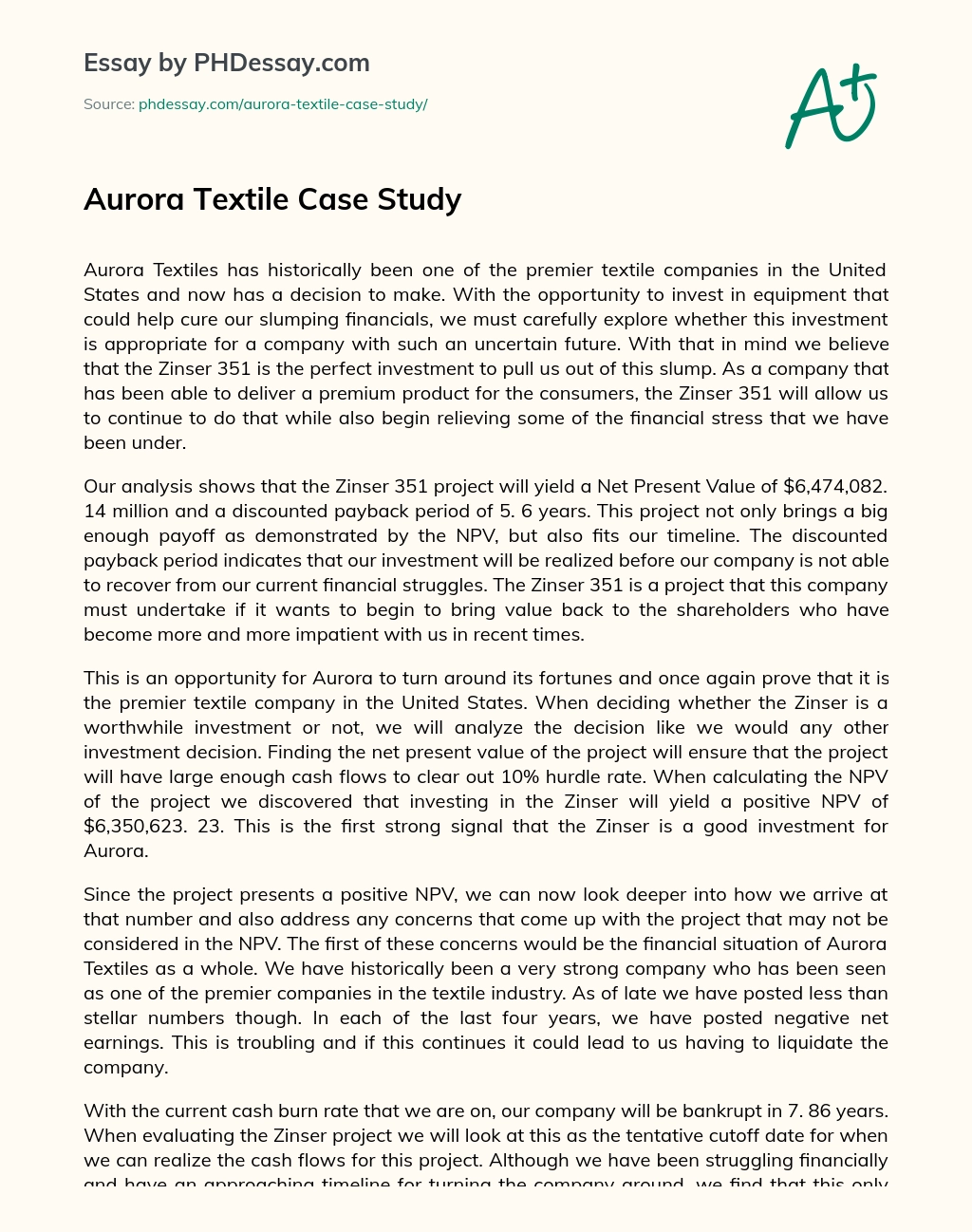 Aurora Textile Case Study essay