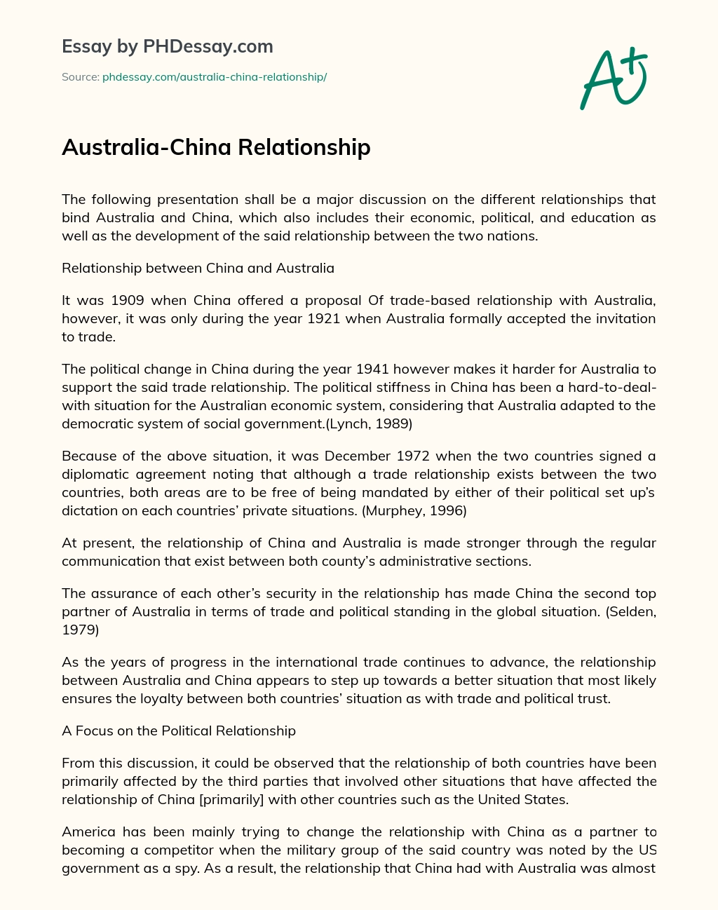 Australia-China Relationship essay