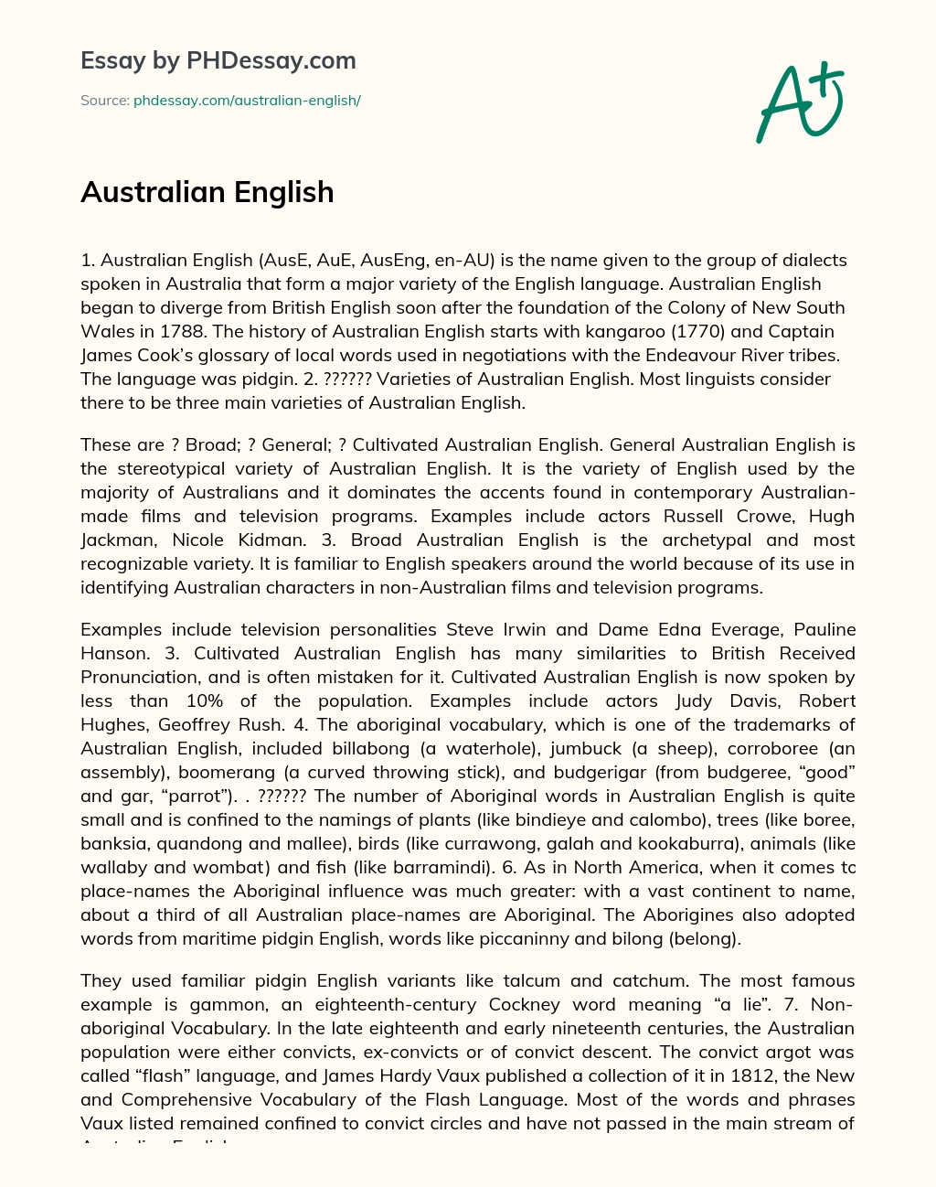 Australian English essay
