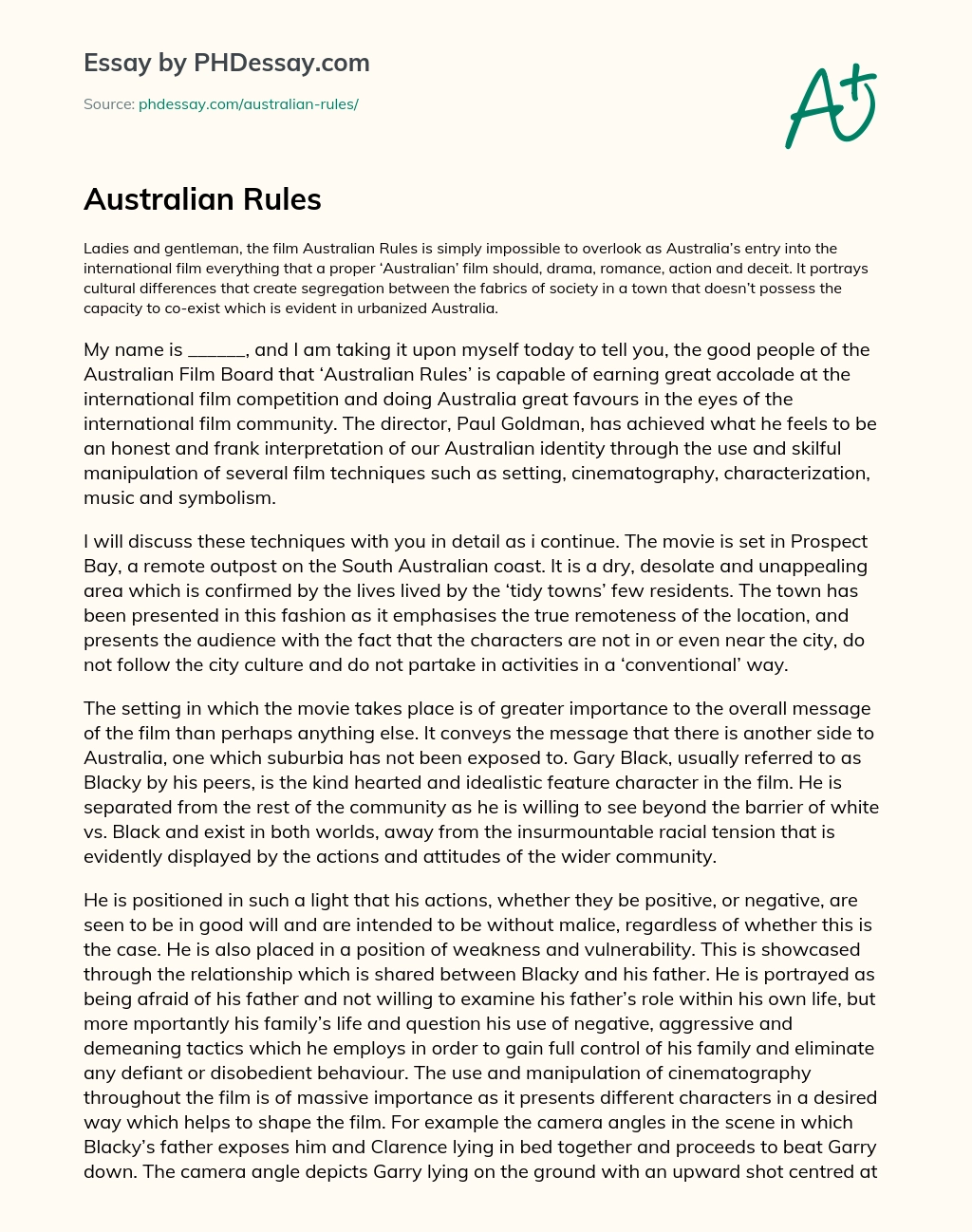 Australian Rules essay