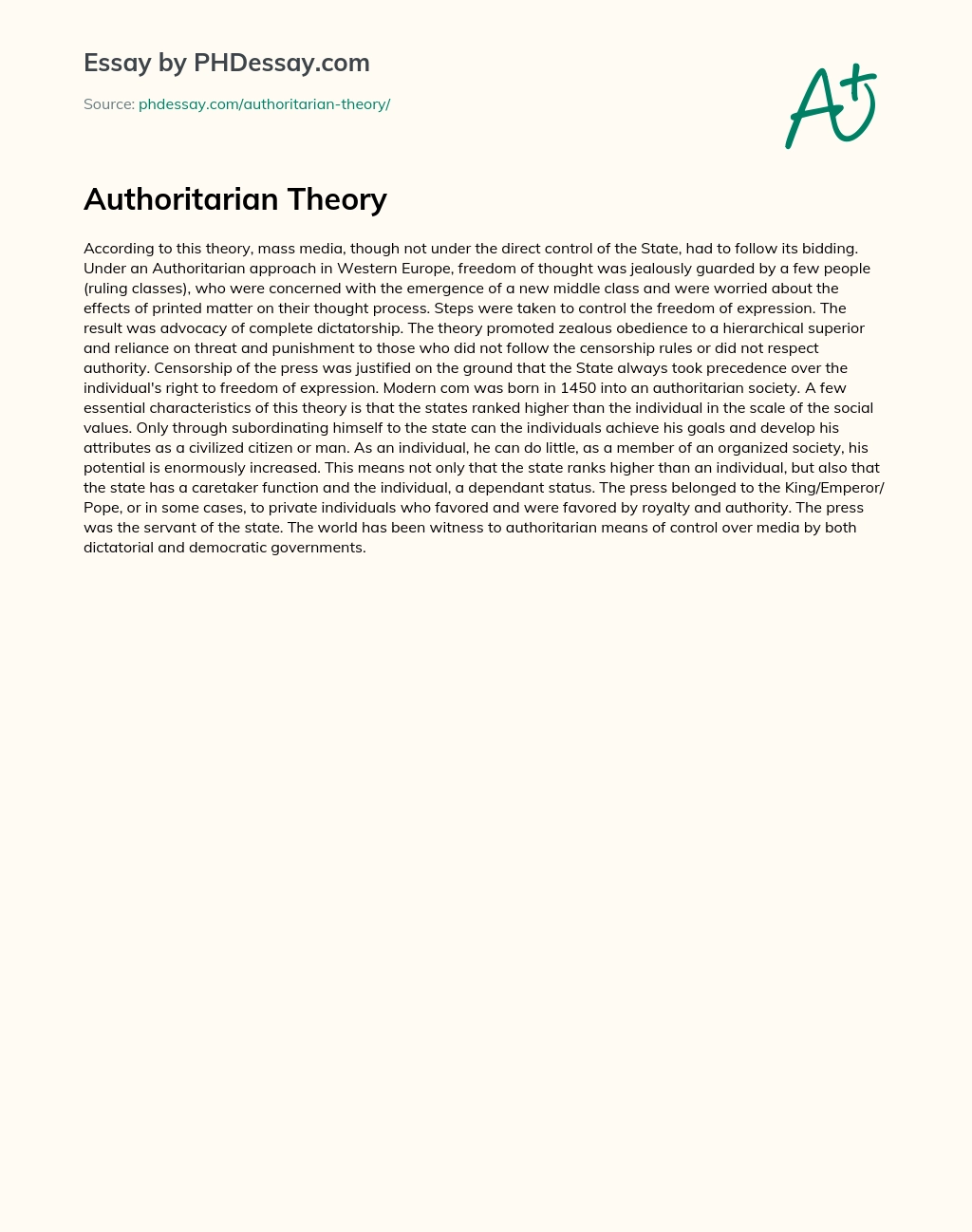 Authoritarian Theory essay