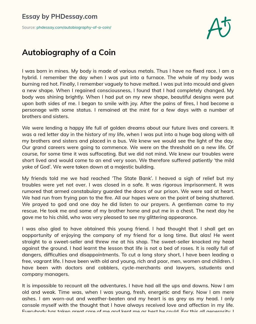Autobiography of a Coin essay