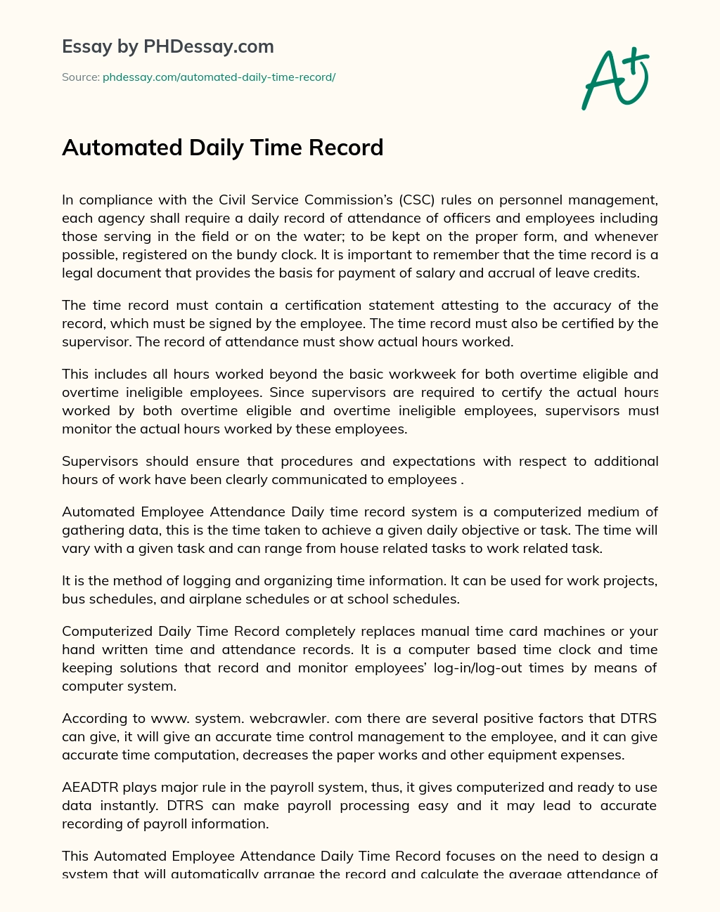 Automated Daily Time Record essay