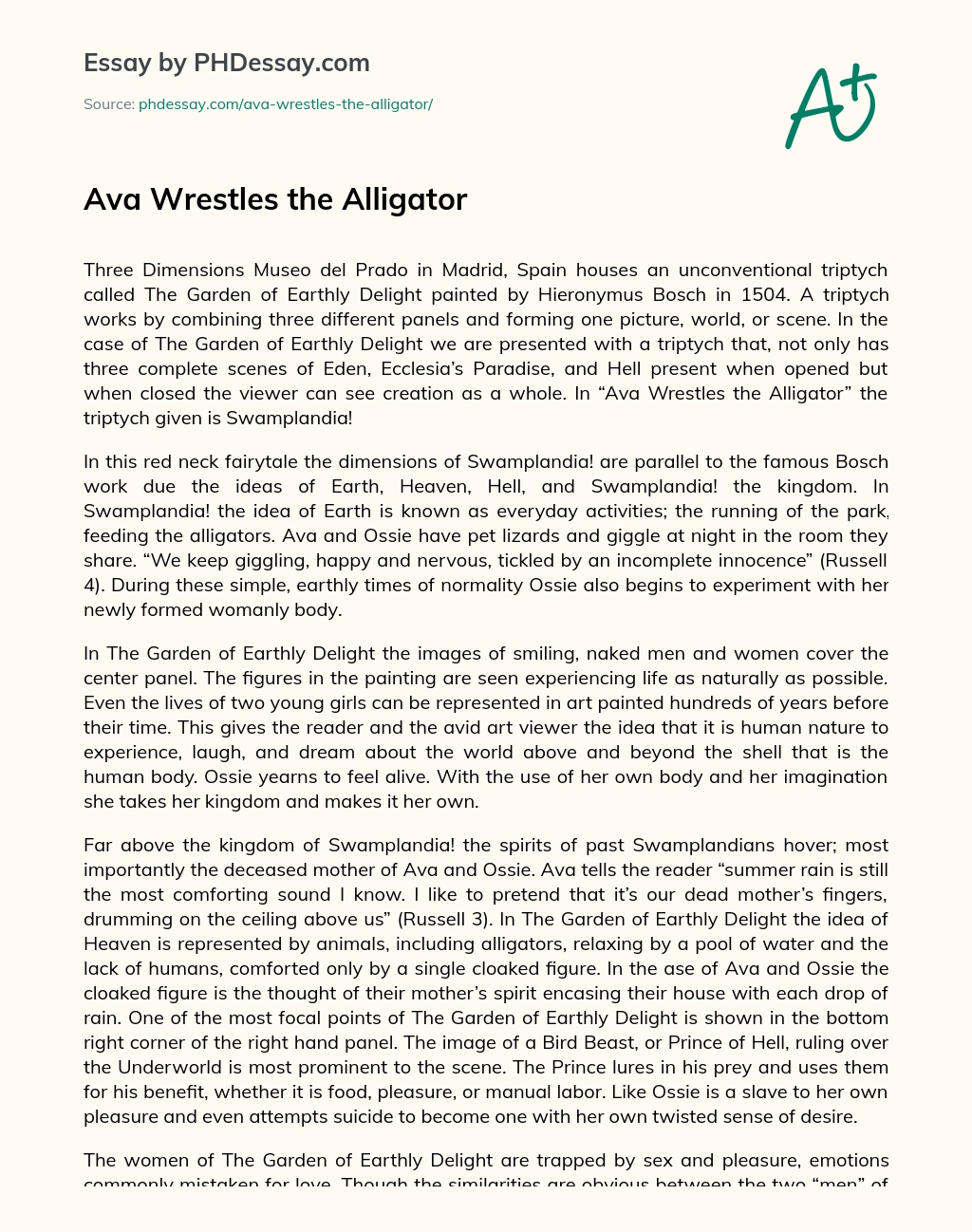 Ava Wrestles the Alligator essay