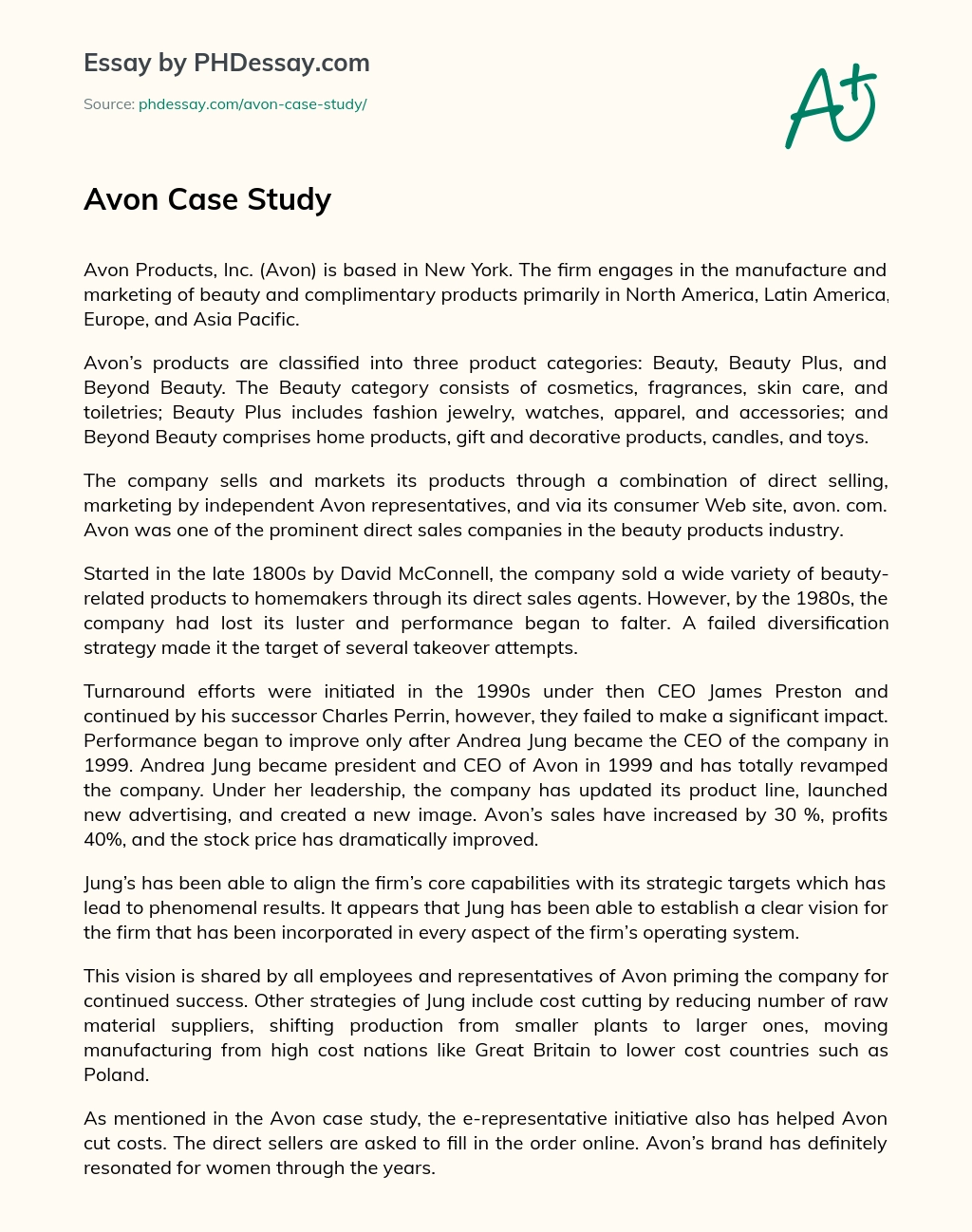 avon case study analysis essay