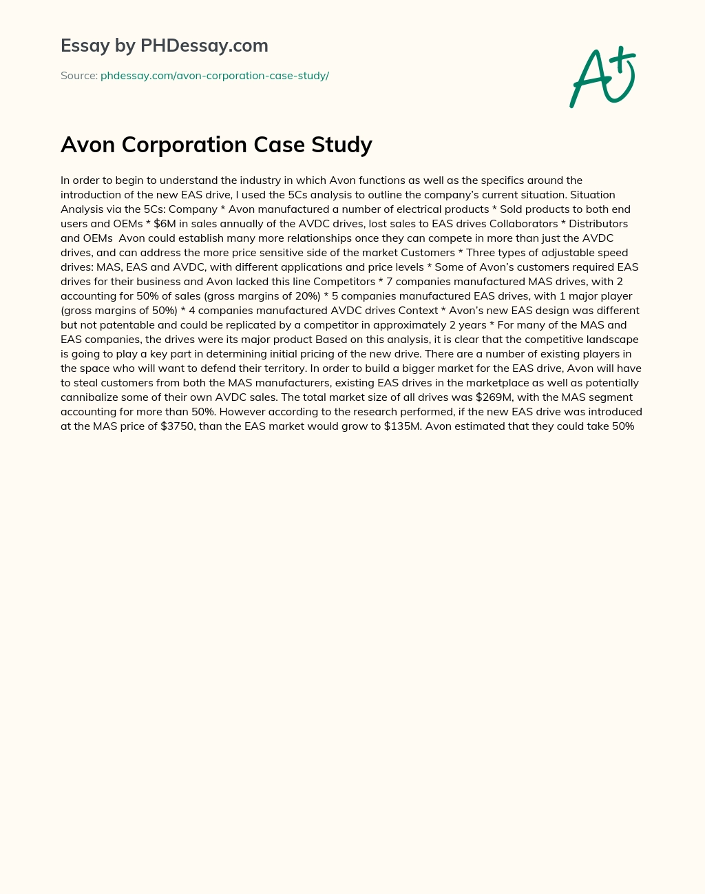 Avon Corporation Case Study essay