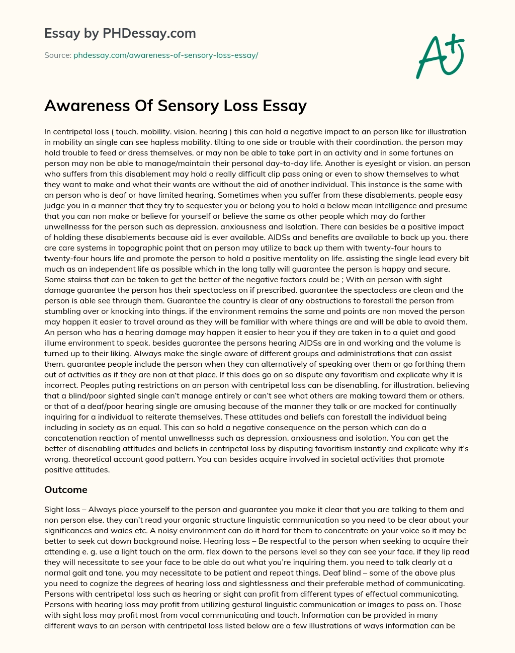 Awareness Of Sensory Loss Essay essay