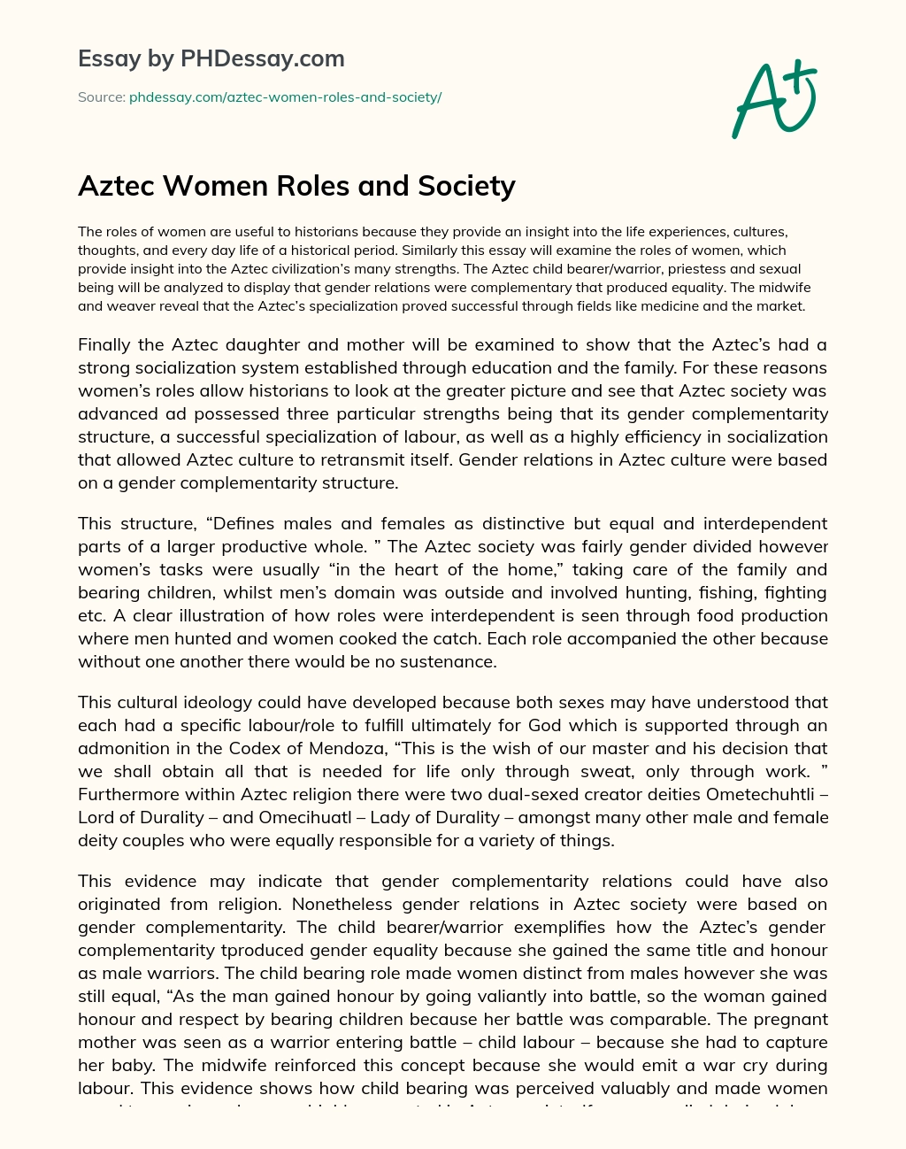Aztec Women Roles and Society essay