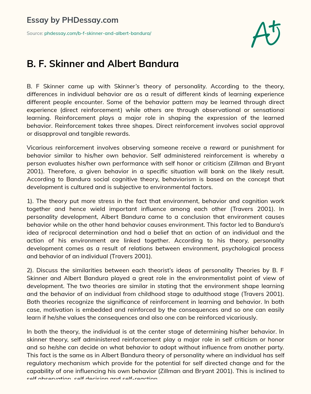 B. F. Skinner and Albert Bandura essay