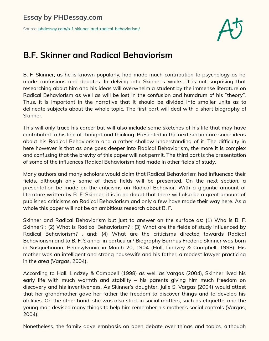 B.F. Skinner and Radical Behaviorism essay