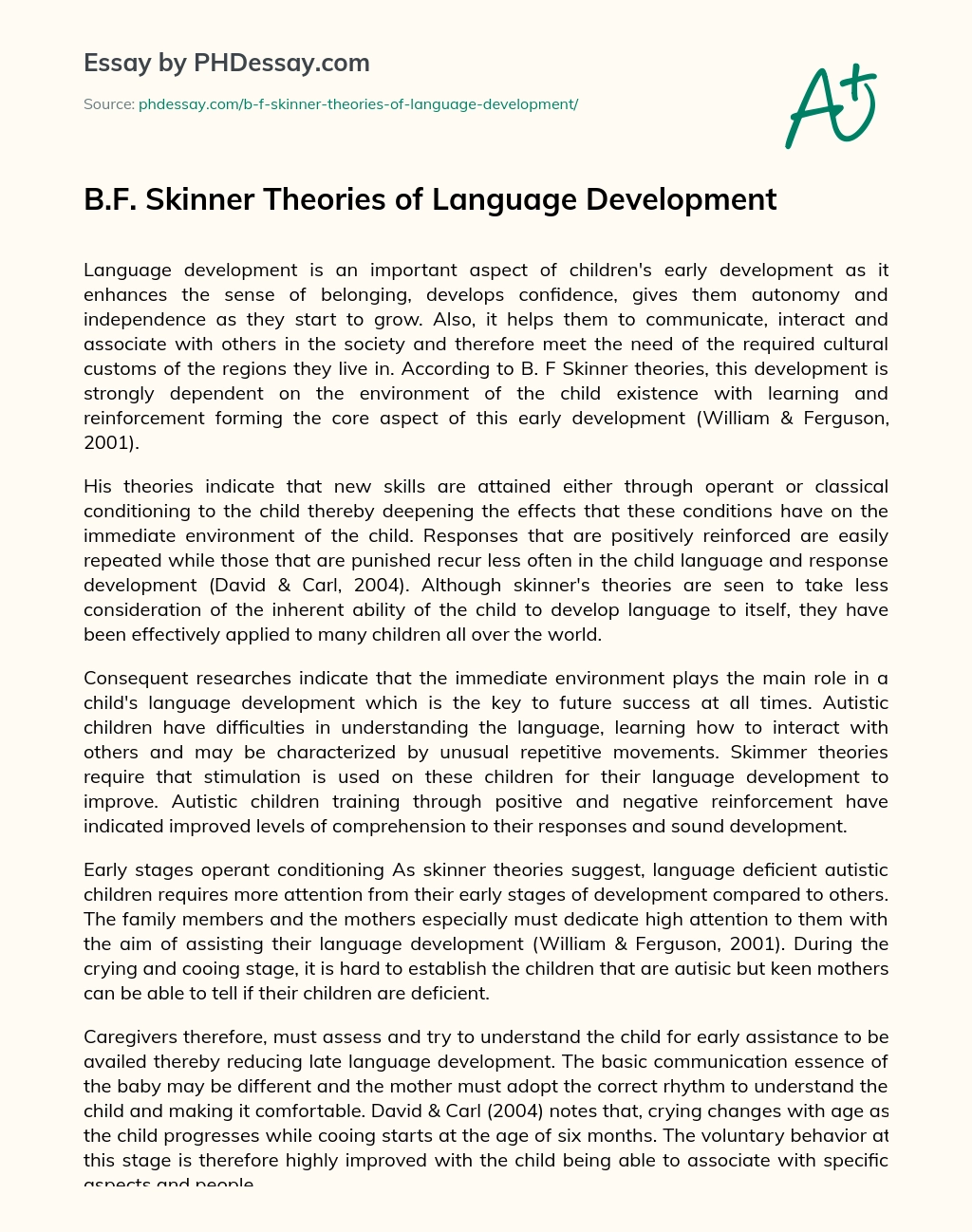 B.F. Skinner Theories of Language Development essay