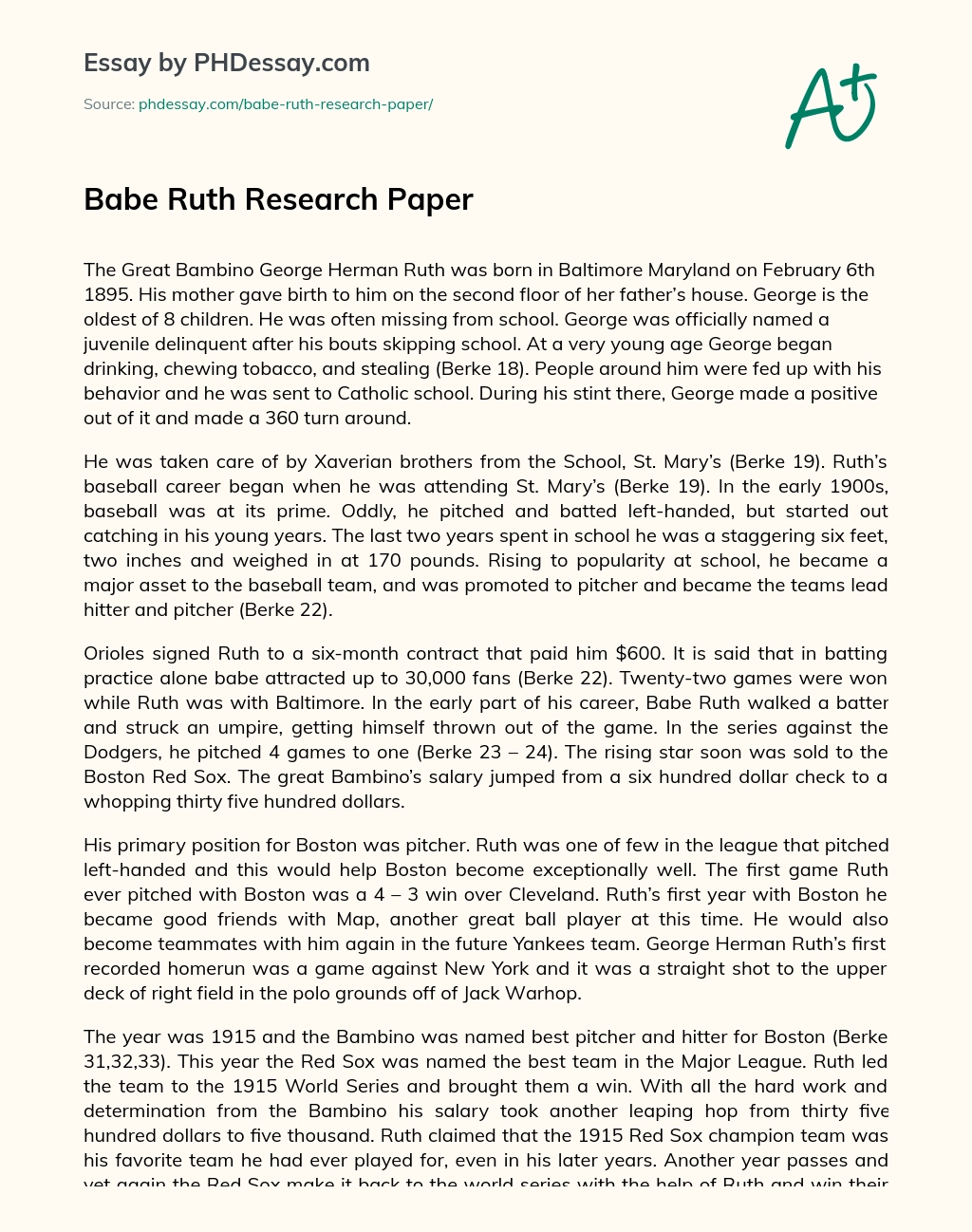 Babe Ruth Research Paper essay