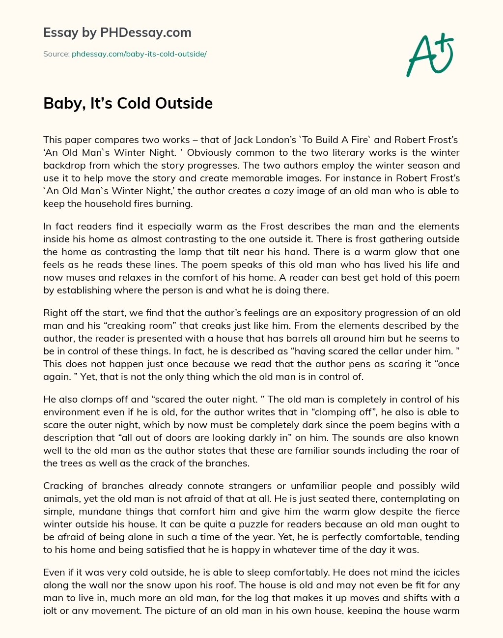 Baby, It’s Cold Outside essay