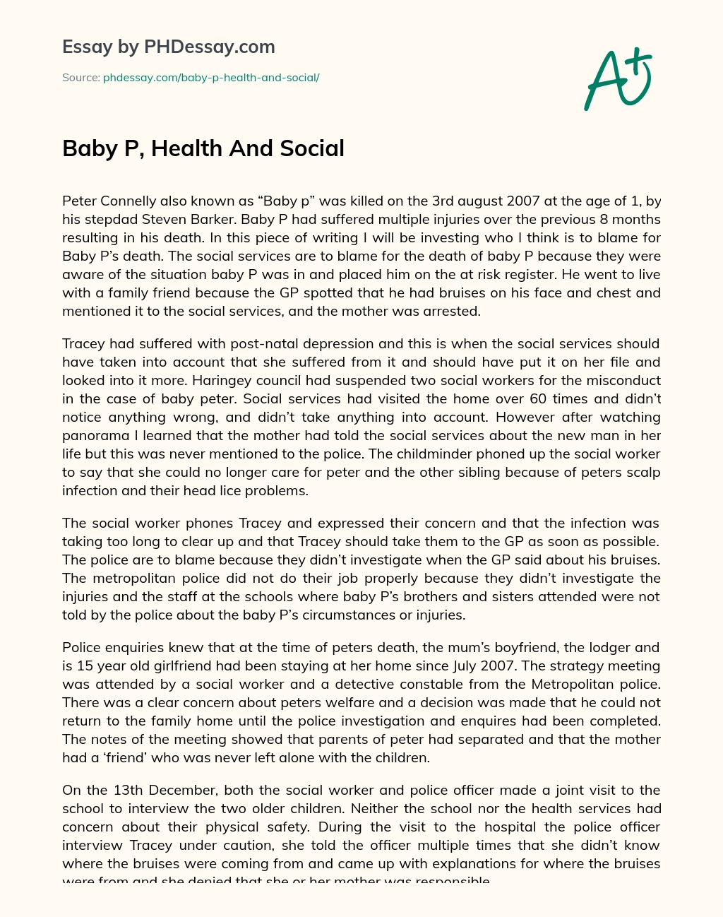 Baby P, Health And Social essay