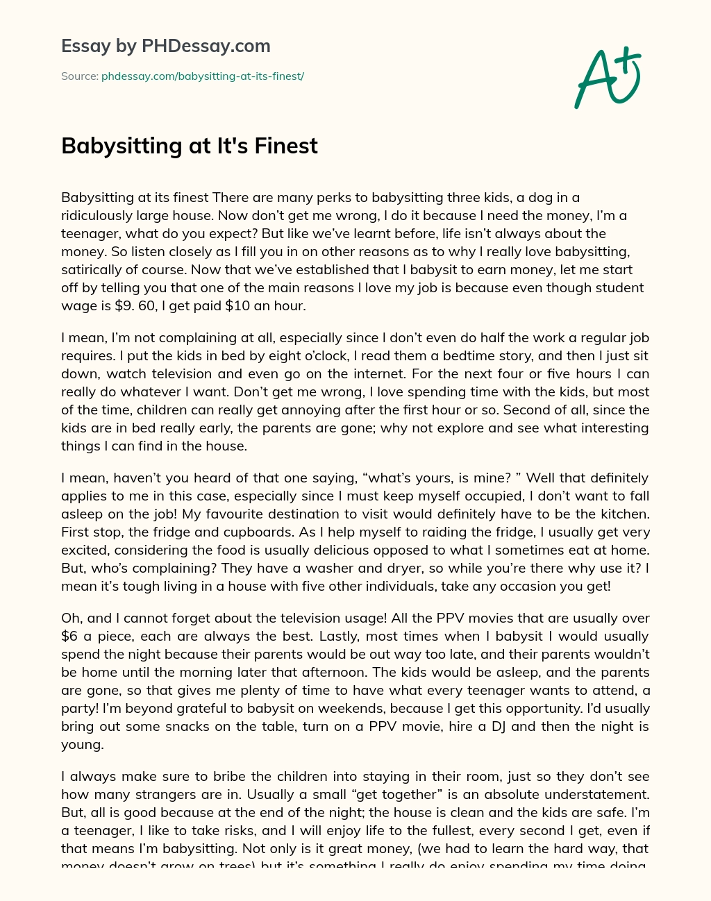 Babysitting at It’s Finest essay