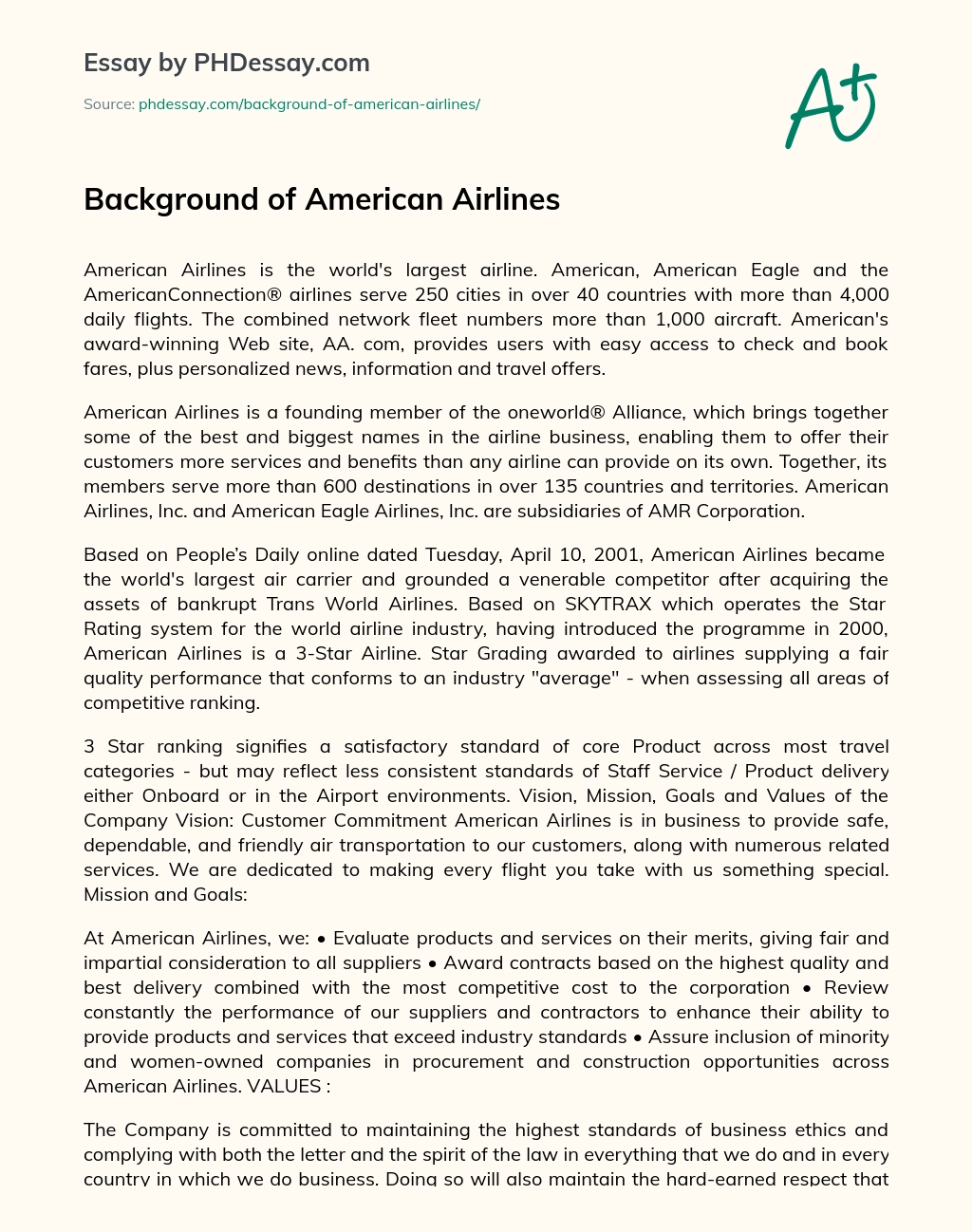 Background of American Airlines essay