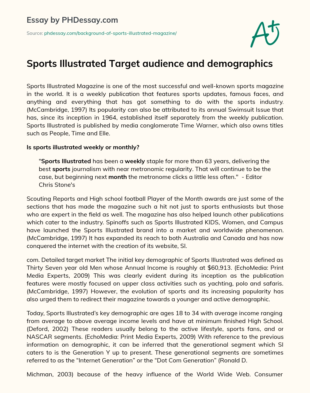 Sports Illustrated Target Audience and Demographics essay