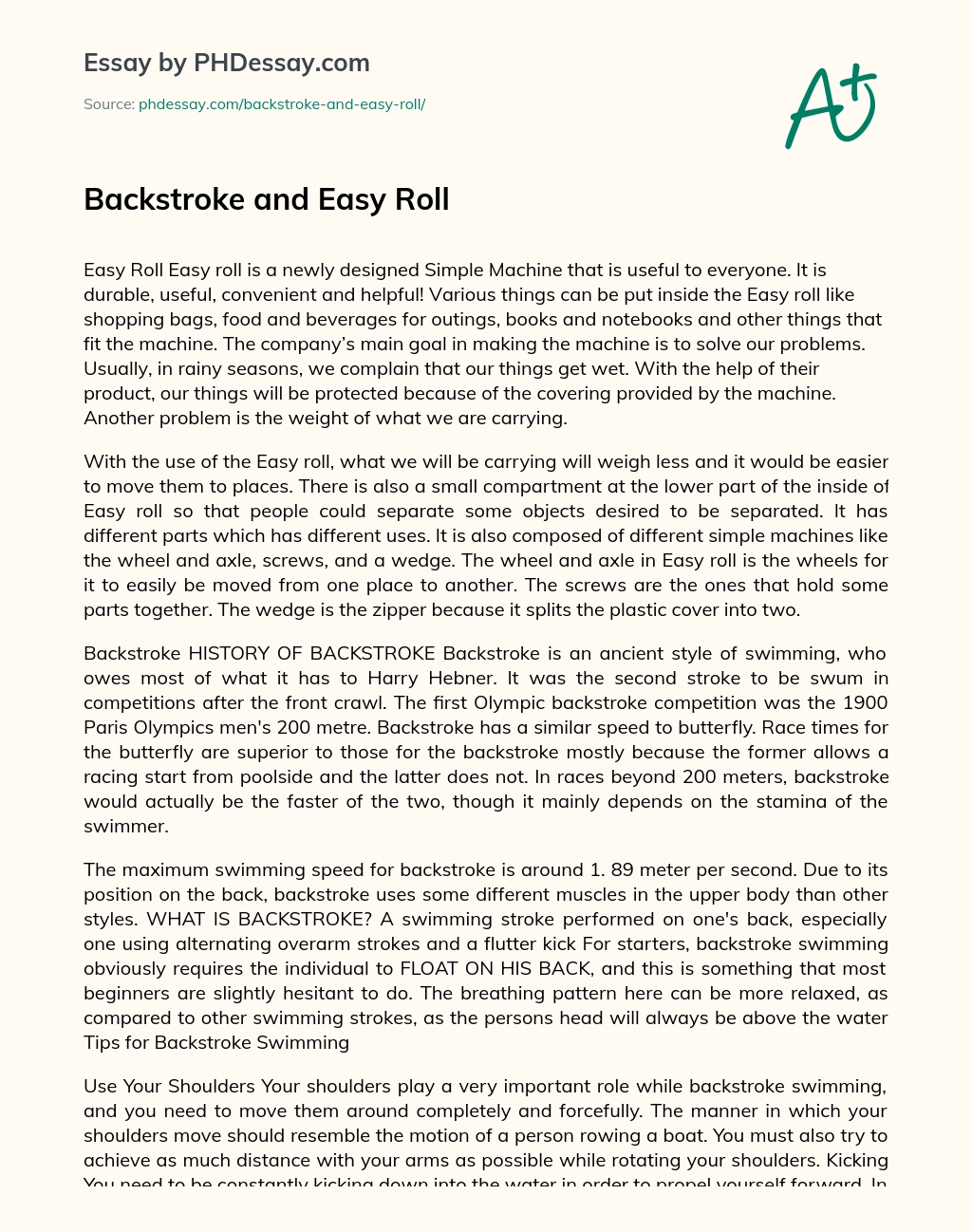 Backstroke and Easy Roll essay