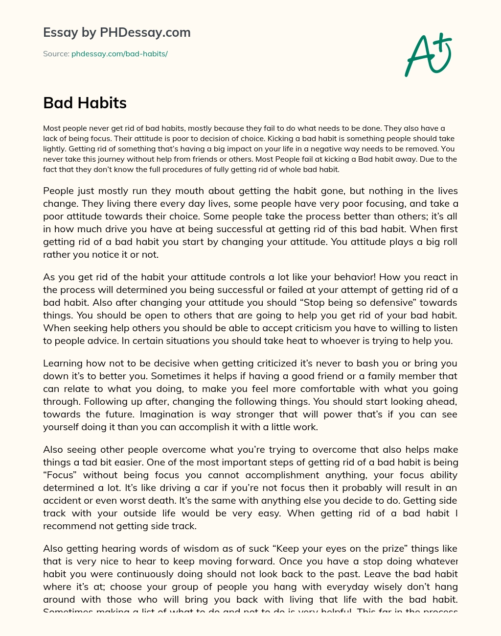 essay about bad health habits