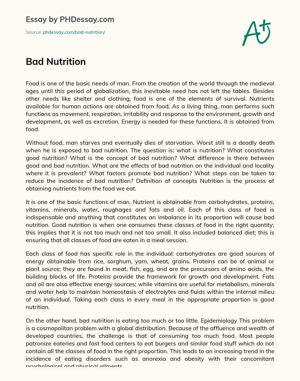 Bad Nutrition essay