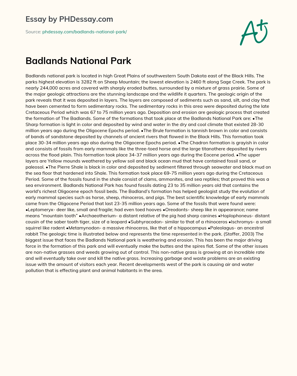 Badlands National Park essay