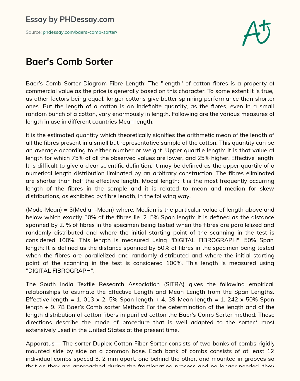Baer’s Comb Sorter essay