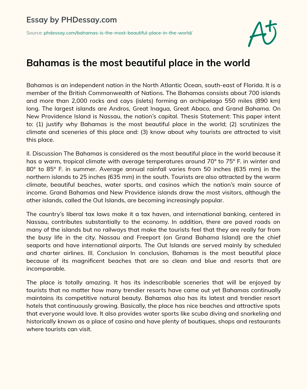 Bahamas is the most beautiful place in the world essay