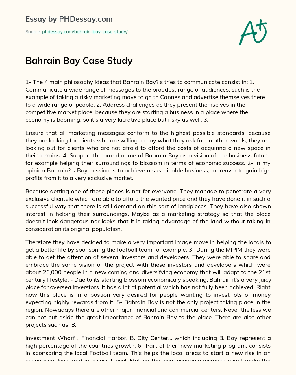 Bahrain Bay Case Study essay