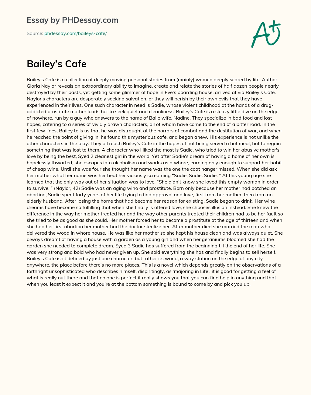 Bailey’s Cafe essay