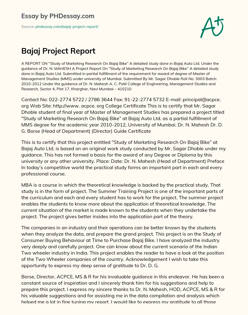 Bajaj Project Report essay